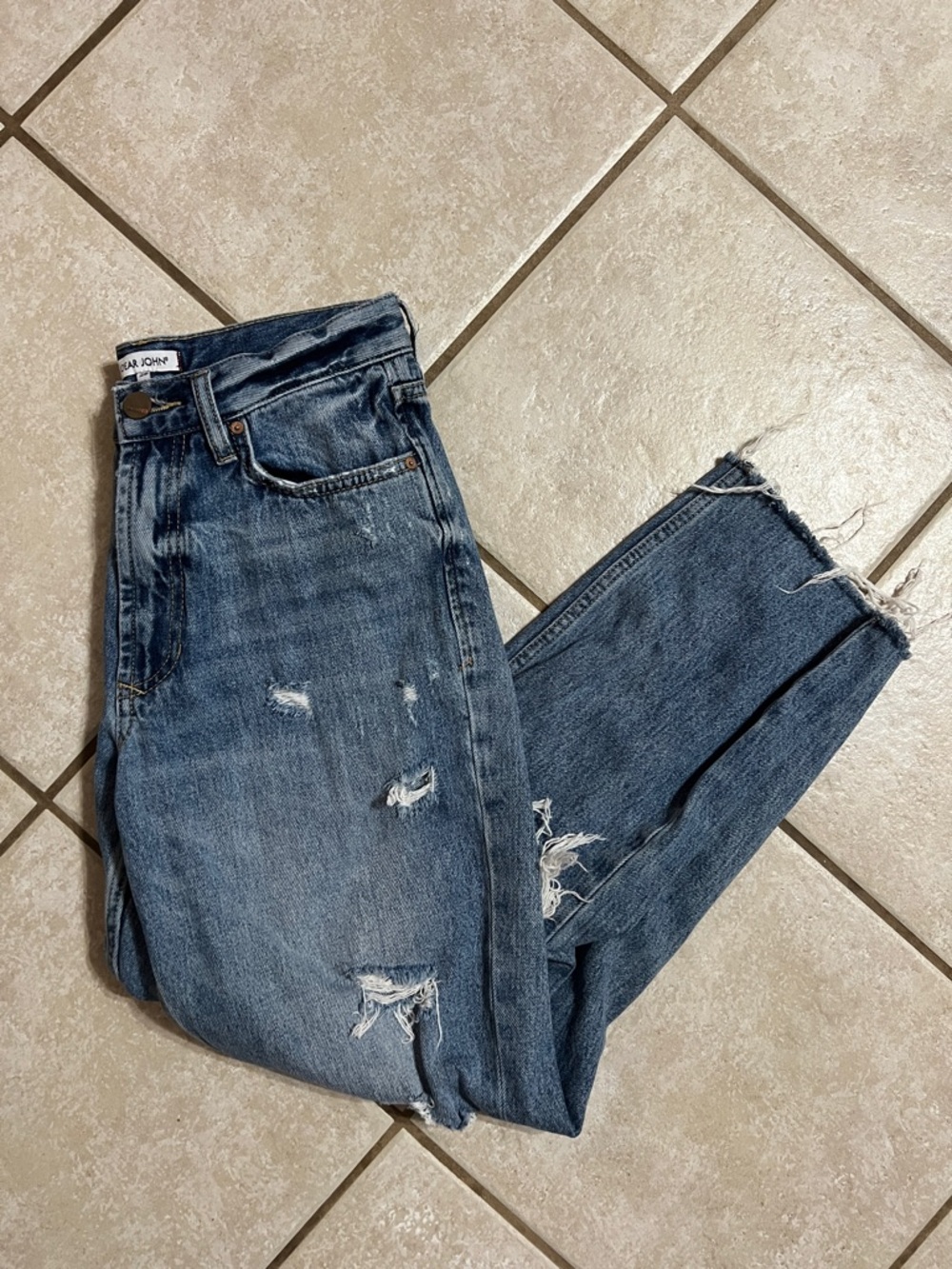 Dear John Distressed Boyfriend Jeans in Medium Blue Denim